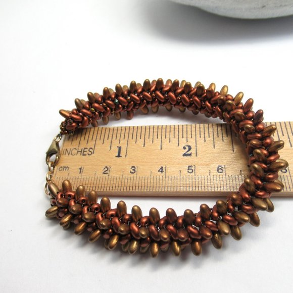 Spiky Copper tone herringbone woven bracelet - Picture 4 of 5